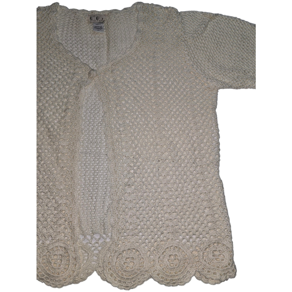 Women's LEF Crochet Cardigan Sweater 1XL White Ivory Long Sleeve - Picture 5 of 7